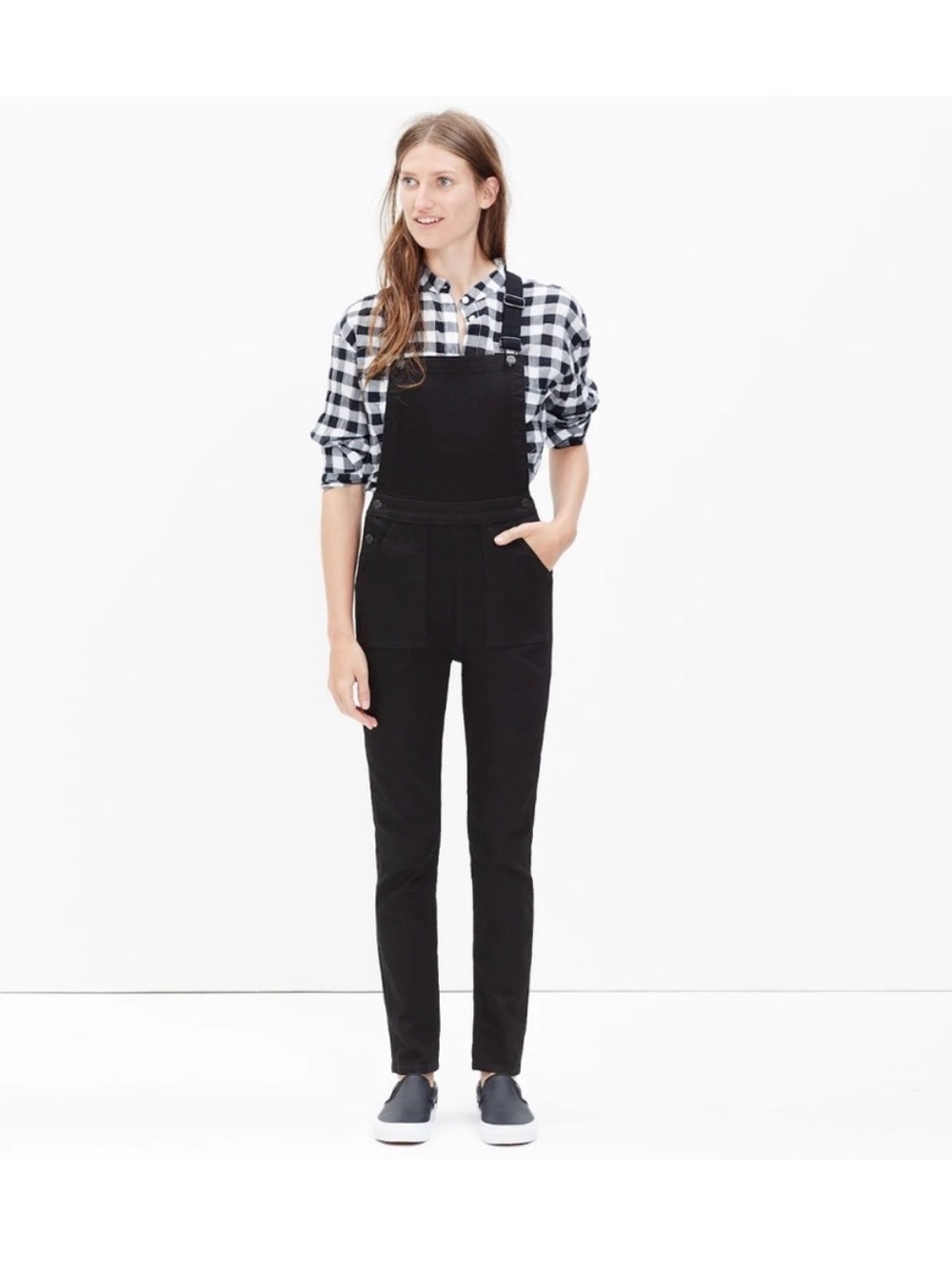 Madewell Black Slim Women's Denim Overalls with Front Bib